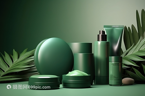 綠色高級護膚品數字藝術 科技與自然的完美交融